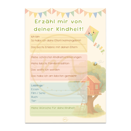 Erzähl mir von deiner Kindheit - Spiel für Babyparty, Willkommensfeier & Taufe